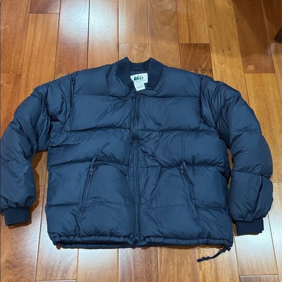 REI Men’s Vintage Navy Blue Goose Down Bomber Outdoor Puffer Jacket size XL - Picture 1 of 9